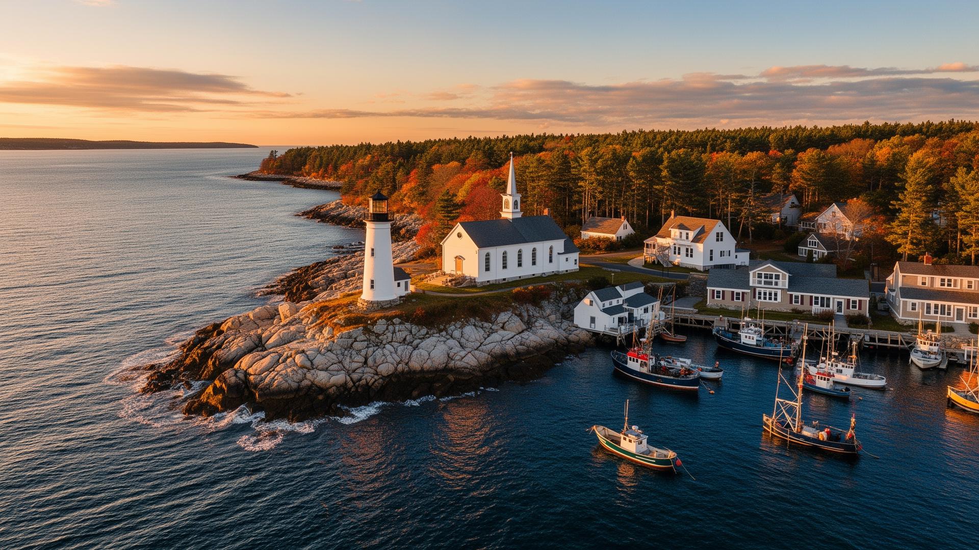 Southern Maine coastline at golden hour